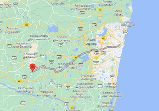 Location of Parandur with a line showing its shortest road route to Chennai city centre (Google Maps)