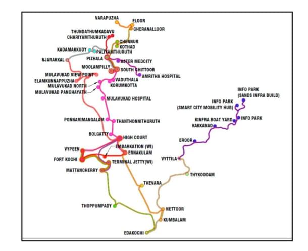 Identified routes for Kochi Water Metro ( KMRL)