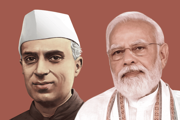 Jawaharlal Nehru and Narendra Modi.