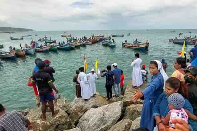 Fishermen led by Church representatives laying siege to under construction Vizhinjam port in Kerala (PTI)