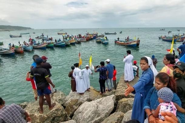 File pic of fishermen led by Church representatives laying siege to under construction Vizhinjam port in Kerala (PTI)