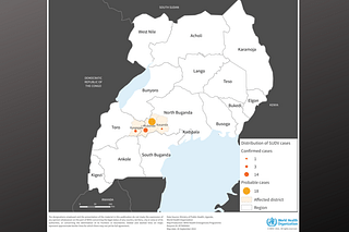 Map of confirmed and suspected cases in Uganda (as of 25 September 2022).