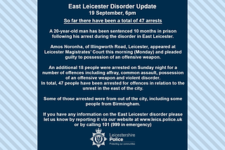 Leicestershire police update on Twitter