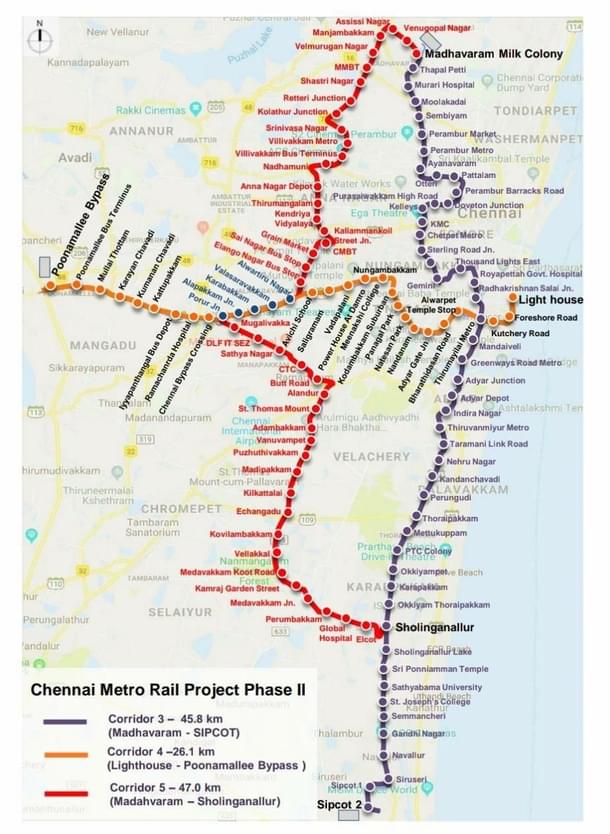 Map of Chennai Metro Rail Project Phase - II Source : CMRL