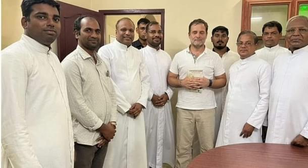 Rahul Gandhi prays with Catholic Priest out on bail for hate speech.