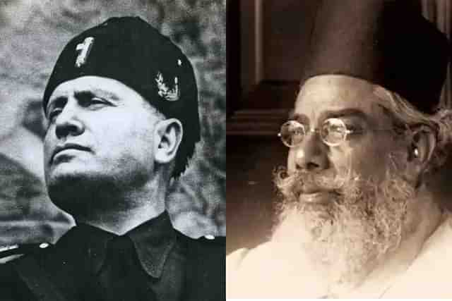 Benito Mussolini (L) and B S Moonje 