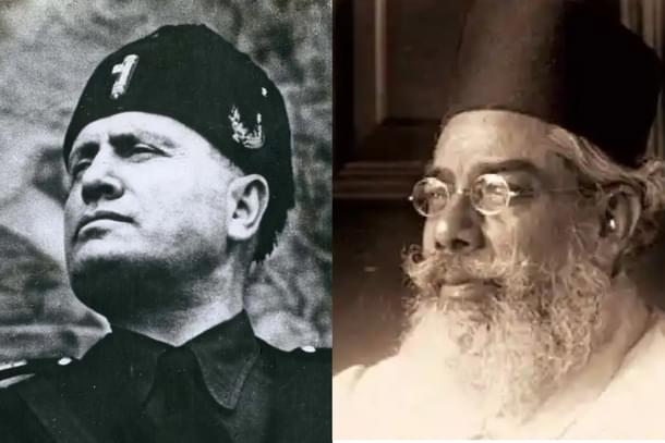 Benito Mussolini (L) and B S Moonje