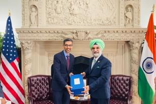 Google CEO Sundar Pichai with Indian Ambassador to US T S Sandhu (Pic Via Twitter)