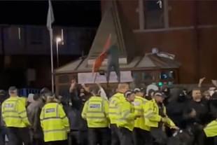 A still from a video of saffron flag being pulled down.