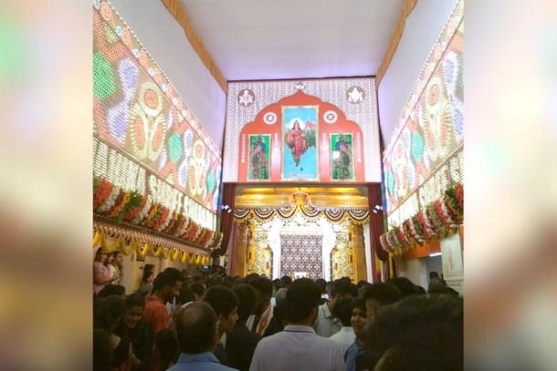 The pandal with Bharat mata on top