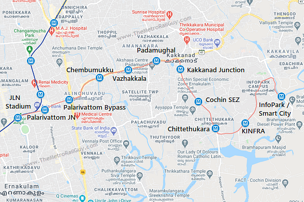 Proposed Route (in red) of Kochi Metro Phase 2. ( Metro Rail Guy)