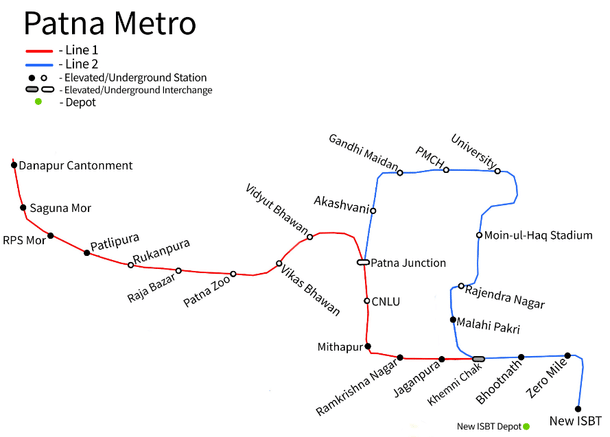 Proposed Patna Metro Map (Wikimedia Commons)