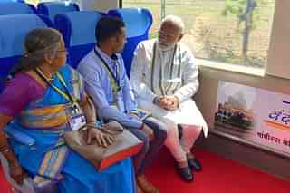 Prime Minister Narendra Modi in Vande Bharat Express in Gandhinagar. (Twitter)