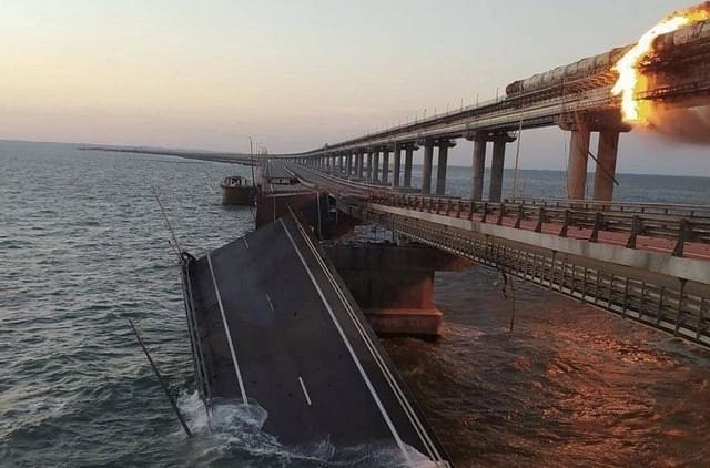 Crimean Bridge after the explosion on 8 October (Photo: Twitter)