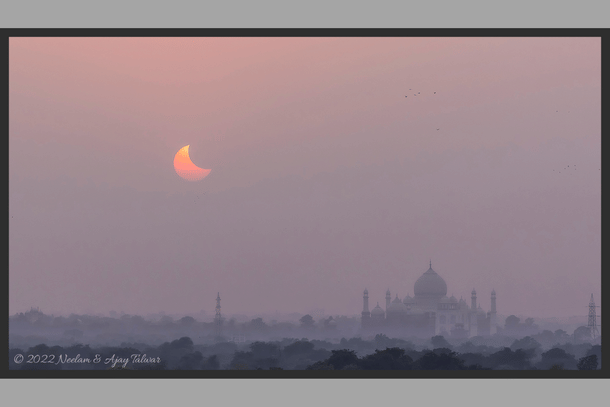 Neelam and Ajay Talwar's capture of the partial solar eclipse over the Taj Mahal is featured on Astronomy Picture of the Day (APOD). (Photo: Neelam and Ajay Talwar)