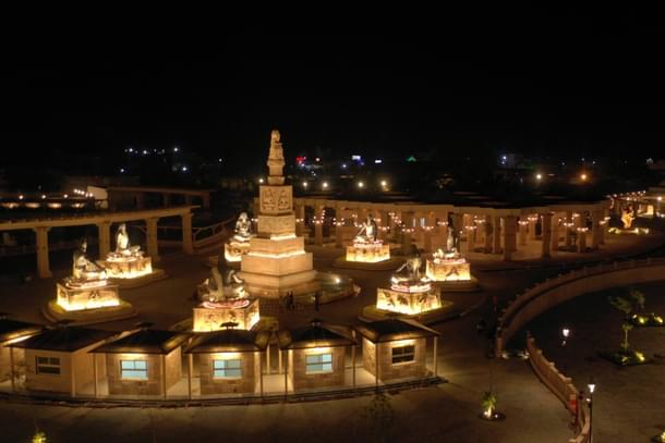 Shiva sthambha and the saptarishis at the Shri Mahakal lok