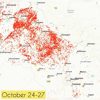 Stubble burning events from 24-27 October. (Tushar15_/Twitter)
