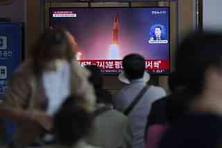 A news programme reports on North Korea’s missile launch with file imagery at the Seoul Railway Station in Seoul, South Korea.