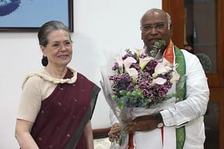 Mallikarjun Kharge after being elected Congress president, with Sonia Gandhi