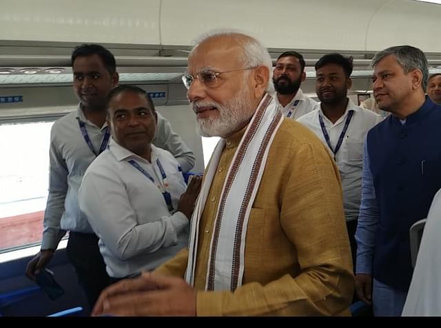 The Prime Minister inside the Vande Bharat Express.