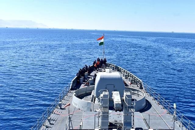 Guided missile frigate INS Tarkash. (Indian Navy/Twitter)
