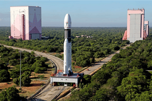 The LVM3 launch vehicle was moved to the launch pad in the early hours on 15 October. (Photo: ISRO/Twitter)