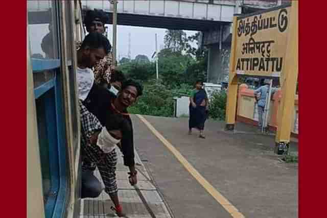 The college students performing stunts.