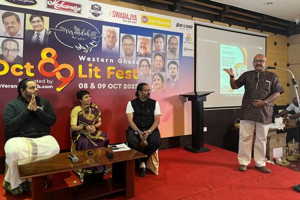 Rajesh Govindarajulu introduces a panel at the Western Ghats Lit Fest