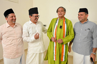 Congress MP Shashi Tharoor meets IUML leader Syed Sadiq Ali Shihab Thangal.