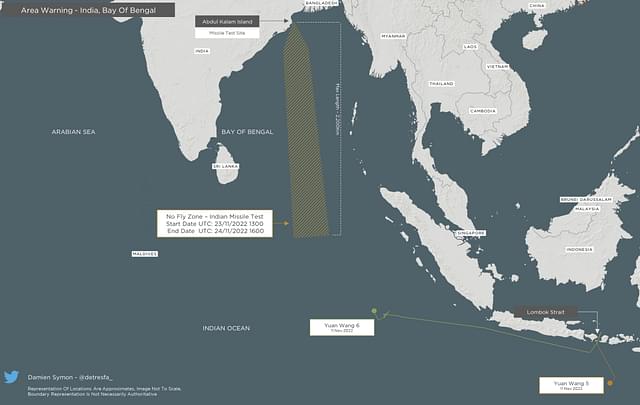Location of the two Chinese spy ships in the Indian Ocean. ((Damien Symon/Twitter)
