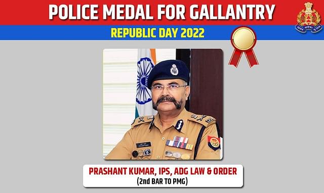 Prashant Kumar, ADG, law and order, was conferred a medal in January 2022 for the encounter of an interstate criminal. (Photo: UP Police/Twitter)