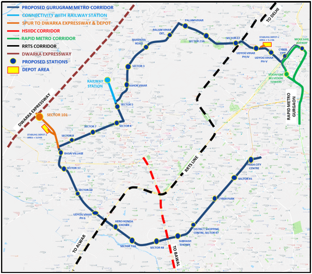 Dark blue line represents the rough alignment of the proposed metro corridor (HMRTC)