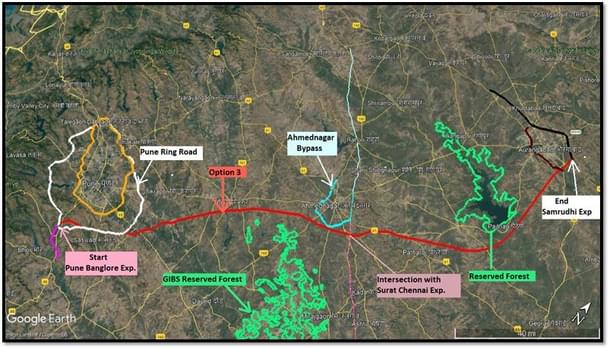 Rough alignment (in red line) of Pune - Chhatrapati Sambhaji Nagar expressway (@nitin_gadkari/Twitter)