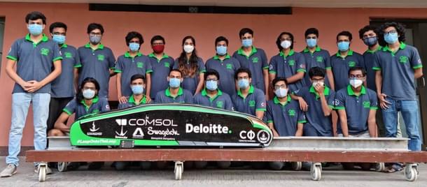 Part of the IIT Madras Avishkar Hyperloop team, with their scaled-down prototype.