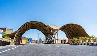 Donyi Polo Airport’s massive gate in shape of a hornbill made out of bamboo and cane.