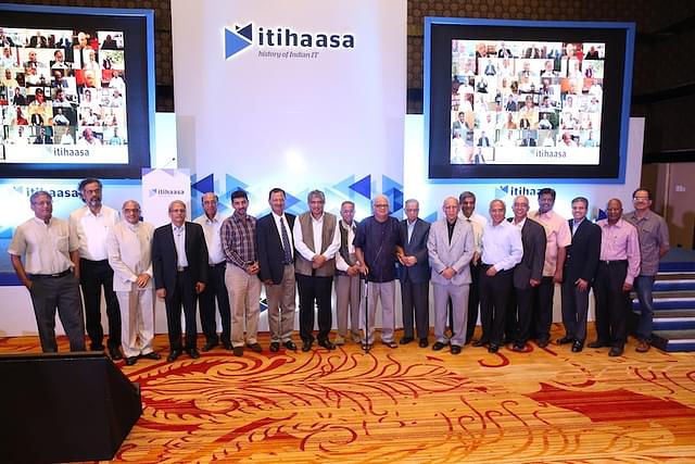 A gathering of Indian IT greats — many featured in the book — at the launch of the Itihaasa project in 2016
