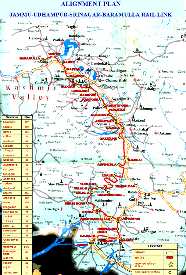 Udhampur - Srinagar - Baramulla Railway Link Project Alignment Plan (Northern Railways)