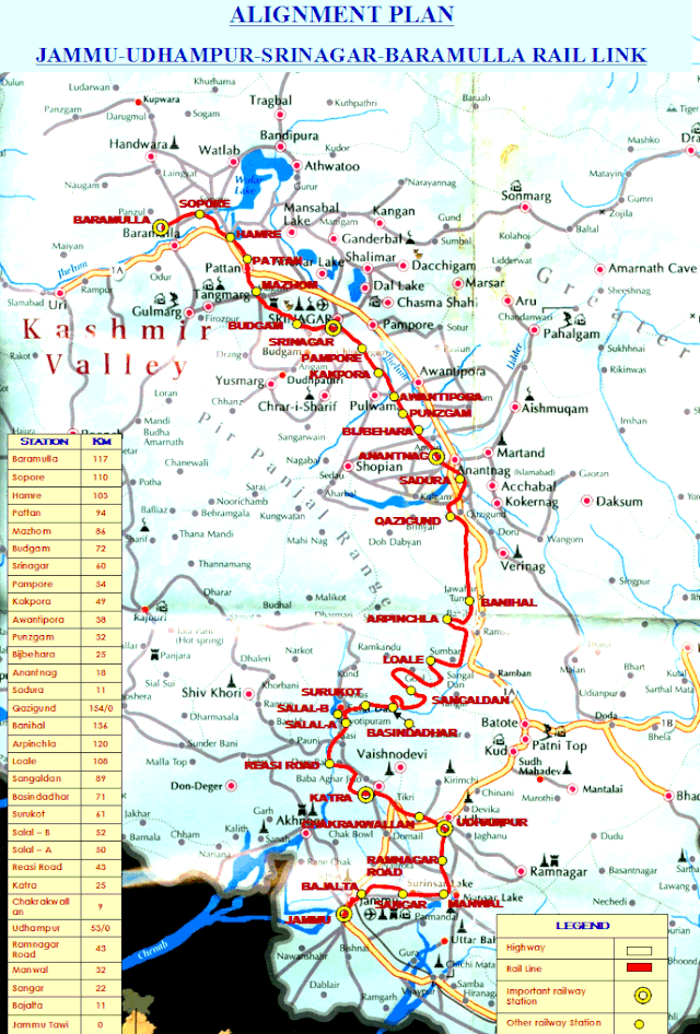 Udhampur-Srinagar-Baramulla Railway Link Project Alignment Plan (Northern Railways)