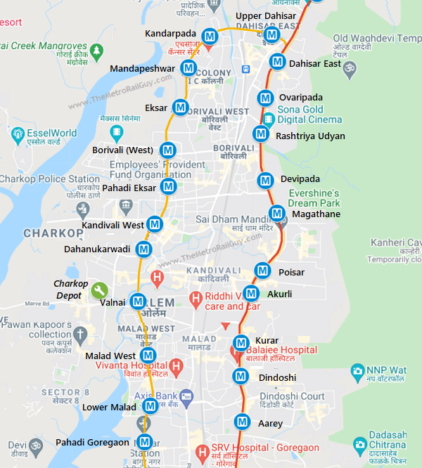 Route from Dahanukarwadi to Aarey on Line-2A and Line-7 ( Metrorailguy)
