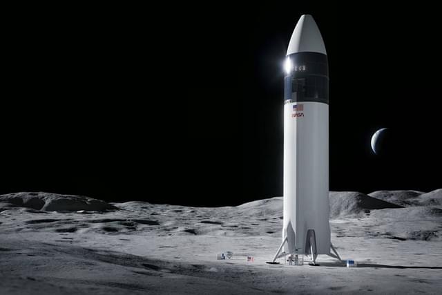Illustration of SpaceX Starship human lander design that will carry astronauts to the surface of the Moon (NASA)