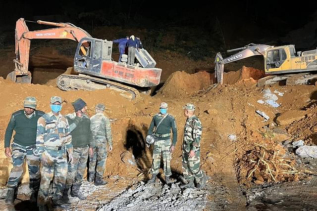Rescue operation by the BSF underway in the stone mine collapse at Mizoram 