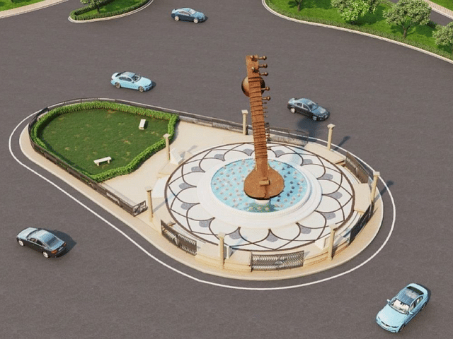 Model of a redeveloped road junction in Ayodhya, 40 feet long Veena weighing 14 tonnes has already reached Ayodhya (@theupindex/Twitter)