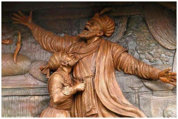 A depiction of Shivaji Maharaj slaying Afzal Khan.