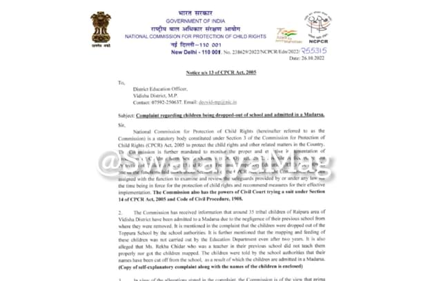 The notice issued by the NCPCR dated 26 October 2022.