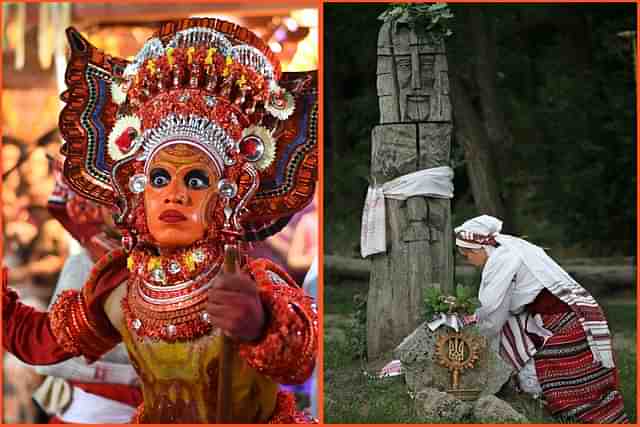 Theyyam in Kerala (L) and Rodnovery ritual in Europe. 