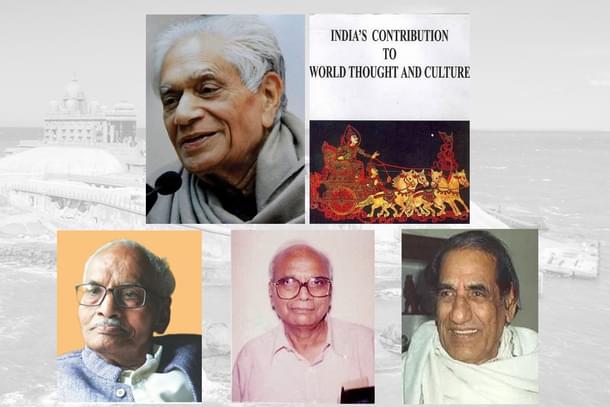 Editors: Prof. Lokesh Chandra (top), (Left to right) Historian Devendra Swarup, Archaeologist S P Gupta and author-historian Sitaram Goel
