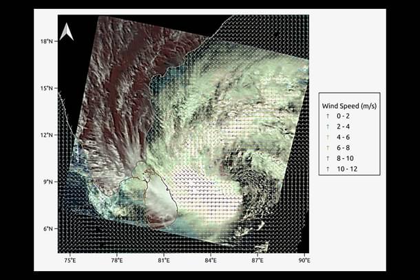 Satellite image of Cyclone Mandous shared by ISRO