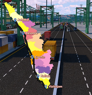 Major and minor ports in Kerala.