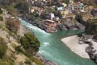 The confluence of Bhagirathi and Alaknanda rivers at Devprayag forms the holy Ganga river.