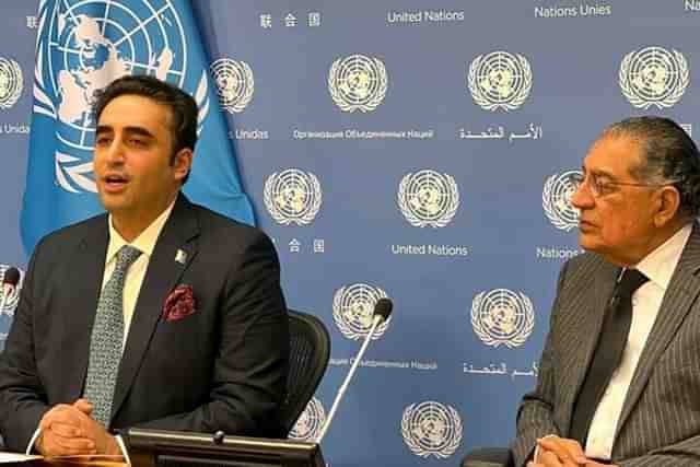 Pakistan FM Bilawal Bhutto Zardari at a press briefing at UN.